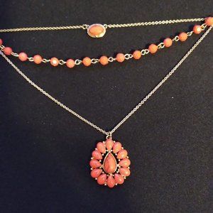 Vintage 3-layer coral stone necklace